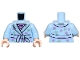 Part No: 973pb5863c01  Name: Torso Dressing Gown with Medium Lavender Dots and Sand Green Leaves and Stripes over Top with Black Flowers Pattern / Bright Light Blue Arms / Light Nougat Hands