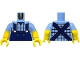 Part No: 973pb6122c01  Name: Torso Plaid Shirt with Collar, Dark Blue Overalls with Pocket and Silver Buttons Pattern / Yellow Arms with Molded Bright Light Blue Short Sleeves Pattern / Yellow Hands
