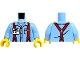 Part No: 973pb6159c01  Name: Torso Shirt with Collar, Buttons and Pocket, Red Suspenders with Silver Buckles, White Undershirt, ID Badge Pattern / Bright Light Blue Arms / Yellow Hands