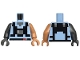 Part No: 973pb6197c01  Name: Torso Pixelated Dark Bluish Gray Neck, Black Straps and Belt with Red and Dark Bluish Gray Squares Pattern / Nougat Arm Left / Pearl Dark Gray Arm Right / Nougat Hand Left / Pearl Dark Gray Hand Right
