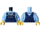Part No: 973pb6347c01  Name: Torso Dark Blue Overalls with Pocket, Stitches, Gold Buckles, Buttons and Pen over Shirt and Tan Sweater Pattern / Bright Light Blue Arms / Yellow Hands
