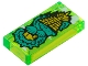 Lego part: Tile 1 x 2 with Bright Light Orange Aztec Pyramid in Jungle, White Clouds and Dark Turquoise Trees Pattern