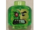 Part No: 3626pb1346  Name: Minifigure, Head Alien Split Face Angry, Normal Left Side with Yellow Skin and Stubble, Burned Right Side with Red Eye Pattern