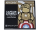 Part No: 10202pb064  Name: Tile 6 x 6 with Tan and Dark Tan Steve Rogers Mannequin and Red, White and Medium Blue Shield, 'NEW EXHIBIT' and 'CAPTAIN AMERICA' Pattern (Sticker) - Set 76218