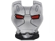 Part No: 10908pb11  Name: Minifigure, Visor Top Hinge with Silver Face Shield, Red Eyes and Black Lines and Shapes Pattern