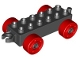 Lot ID: 180119630  Part No: 11248c02  Name: Duplo Car Base 2 x 6 with Open Hitch End and Red Wheels with Fake Bolts