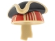 Part No: 113606pb01  Name: Minifigure, Headgear Hat, Pirate Tricorne / Triangle with Molded Tan Brim and Bandana and Printed Red Stripes Pattern