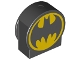 Part No: 14222pb004  Name: Duplo, Brick 1 x 2 x 2 Round Top, Cut Away Sides with Batman Logo Pattern