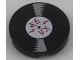 Part No: 14769pb0216  Name: Tile, Round 2 x 2 with Bottom Stud Holder with Vinyl Record with Red Ninjago Logogram 'AC DC' Pattern