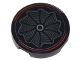 Part No: 14769pb0517  Name: Tile, Round 2 x 2 with Bottom Stud Holder with Silver Pinwheel Wheel Rim and Red Curved Lines Pattern