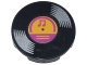 Part No: 14769pb0571  Name: Tile, Round 2 x 2 with Bottom Stud Holder with Vinyl Record with Bright Light Orange and Magenta Center and Music Notes Pattern
