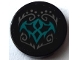 Part No: 14769pb0603  Name: Tile, Round 2 x 2 with Bottom Stud Holder with Dark Bluish Gray Elves Scrollwork and Dots and Dark Turquoise Bat Wings Pattern (Sticker) - Set 41195