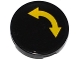 Part No: 14769pb100  Name: Tile, Round 2 x 2 with Bottom Stud Holder with Yellow Curved Arrow Double on Black Background Pattern (Sticker) - Set 60095
