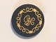 Part No: 14769pb115  Name: Tile, Round 2 x 2 with Bottom Stud Holder with Cushion with Gold 'GH', Hearts and Swirls on Transparent Background Pattern (Sticker) - Set 41101