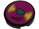 Part No: 14769pb528  Name: Tile, Round 2 x 2 with Bottom Stud Holder with Vinyl Record with Dark Turquoise Heart and Signature on Magenta Background Pattern (Sticker) - Set 41449