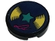 Part No: 14769pb529  Name: Tile, Round 2 x 2 with Bottom Stud Holder with Vinyl Record with Dark Turquoise Star and Signature on Dark Blue Background Pattern (Sticker) - Set 41449