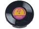 Part No: 14769pb571  Name: Tile, Round 2 x 2 with Bottom Stud Holder with Vinyl Record with Bright Light Orange and Magenta Center and Musical Notes Pattern