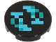 Part No: 14769pb601  Name: Tile, Round 2 x 2 with Bottom Stud Holder with Pixelated Medium Azure and Dark Turquoise Shapes and Squares Pattern (Minecraft Sculk Shrieker)