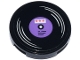 Part No: 14769pb744  Name: Tile, Round 2 x 2 with Bottom Stud Holder with Vinyl Record with Medium Lavender Label, Coral Stars, White Highlights Pattern (Sticker) - Set 42647