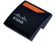 Part No: 15068pb634L  Name: Slope, Curved 2 x 2 x 2/3 with White 'CISCO' and Bridge Logo and Orange Angled Panel Pattern Model Left Side (Sticker) - Set 77251