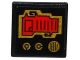 Part No: 15210pb021  Name: Road Sign 2 x 2 Square with Open O Clip with Red Screen, 2 Gold Knobs and Speaker Grille Pattern (Sticker) - Set 70738