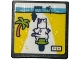 Part No: 15210pb206  Name: Road Sign 2 x 2 Square with Open O Clip with Video Game Screen, Palm Trees, Finish Line and Racing Cat on Motorbike Pattern (Sticker) - Set 42674