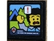 Part No: 15210pb213  Name: Road Sign 2 x 2 Square with Open O Clip with Computer Screen with Waving Worried Minifigure Video Call, Fire Logo Badge and Exclamation Mark Pattern (Sticker) - Set 60414