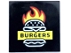 Part No: 1751pb012  Name: Tile 4 x 4 with Red and Yellow Flames, White Burger Outline and 'BURGERS' Pattern