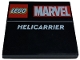 Lego part: Tile 4 x 4 with Red LEGO Marvel Logo and White 'HELICARRIER' Pattern