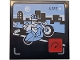 Part No: 1751pb048 Name: Tile 4 x 4 with 'LIVE' Broadcast with Bright Light Blue Motorcycle and Sky, Black Road and Skyliners, White Minifigure, Red Icon with Speedometer Pattern Part No: 1751pb048 Name: Tile 4 x 4 with 'LIVE' Broadcast with Bright Light Blue Motorcycle and Sky, Black Road and Skyliners, White Minifigure, Red Icon with Speedometer Pattern
