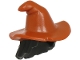 Part No: 20606pb02  Name: Minifigure, Hair Combo, Hair with Hat, Mid-Length Scraggly with Molded Dark Orange Floppy Witch Hat Pattern