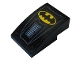 Part No: 24309pb022  Name: Slope, Curved 3 x 2 with Metal Plates, Vents and Yellow Batman Logo Pattern (Sticker) - Set 76160