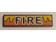 Part No: 2431pb435  Name: Tile 1 x 4 with Black 'FIRE' and Orange and Yellow Flames Pattern (Sticker) - Set 8253
