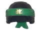 Part No: 24496pb01  Name: Minifigure, Headgear Ninjago Wrap Type 3 with Molded Green Bandana and Knot and Printed Gold Ninjago Logogram 'LL' Pattern
