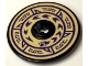 Part No: 2723pb105  Name: Technic, Disk 3 x 3 with Dark Purple Circles, Barbs, Chevrons, Snake Head and Geometric Border on Tan Background Pattern (Sticker) - Set 71736