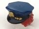 Lot ID: 353240824  Part No: 28430pb01  Name: Minifigure, Hair Combo, Hat with Hair, Police with Dark Blue Top with Gold Badge and Dark Red Hair Pulled into Bun Pattern
