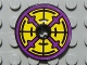 Part No: 2958pb036  Name: Technic, Disk 3 x 3 with Purple, Yellow and Black Pattern on Both Sides (Stickers) - Set 8269
