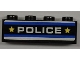 Part No: 3010pb150  Name: Brick 1 x 4 with Blue and White Stripes, 'POLICE' and 2 Yellow Stars Pattern (Sticker) - Set 8197