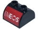 Part No: 30165pb10  Name: Slope, Curved 2 x 2 Double with 2 Hollow Studs with White 'INEOS' Logo on Red Background Pattern on Both Sides (Stickers) - Set 77244