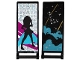 Part No: 30292pb021  Name: Flag 7 x 3 with Bar Handle with Medium Azure Smoke, Stars and Gold Stripes / Black Female Dancer Silhouette Type 1 Pattern (Stickers) - Set 41105
