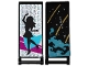 Part No: 30292pb022  Name: Flag 7 x 3 with Bar Handle with Medium Azure Smoke, Stars and Gold Stripes / Black Female Dancer Silhouette Type 2 Pattern (Stickers) - Set 41105