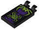 Part No: 30350bpb216  Name: Tile, Modified 2 x 3 with 2 Open O Clips with Lime Spiders on Dark Purple Fabric Folds Pattern (Sticker) - Set 80022