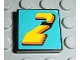 Lot ID: 381600552  Part No: 3068pb0027  Name: Tile 2 x 2 with Number  2 Yellow on Turquoise Background Pattern (Sticker) - Set 8202