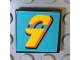 Part No: 3068pb0105  Name: Tile 2 x 2 with Number  9 Yellow on Turquoise Background Pattern (Sticker) - Sets 3038 / 8266