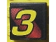 Part No: 3068pb0123  Name: Tile 2 x 2 with Number  3 Yellow on Red and Black Background Pattern (Sticker) - Set 8219
