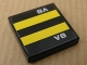 Lot ID: 86657404  Part No: 3068pb0335  Name: Tile 2 x 2 with Yellow Stripes and Silver 'V8' Pattern (Sticker) - Set 8154