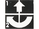 Part No: 3068pb0563  Name: Tile 2 x 2 with White Number 1, Number 2, Crossed Lines, and Arrows Up, Curved Clockwise Pattern (Sticker) - Set 8094
