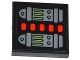 Part No: 3068pb0793  Name: Tile 2 x 2 with Red Lights, Lime Light Bars and Buttons Pattern (Sticker) - Set 70504