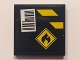 Part No: 3068pb1006  Name: Tile 2 x 2 with Black and Yellow Danger Stripes, Flammable Danger Sign and Barcode on Black Background Pattern (Sticker) - Set 60101