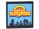 Part No: 3068pb1109  Name: Tile 2 x 2 with TV Screen with Yellow 'GOOD DAY NINJAGO', Semicircle, and Black City Skyline on Medium Blue Background Pattern (Sticker) - Set 70620